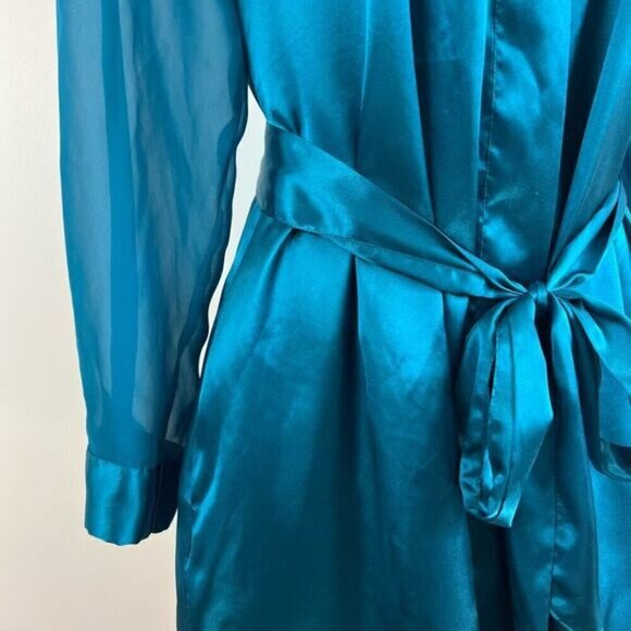 Vintage Y2K La Vie En Rose Women’s S/M Blue Satin Belted Nightwear Robe Sleepwea - Picture 7 of 15